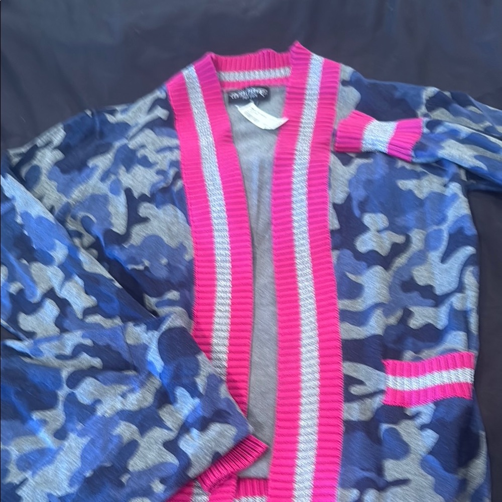 Central Park West camo Cardigan with Pink Accents